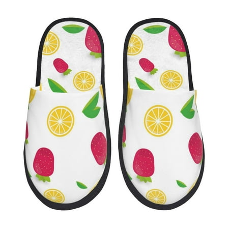 Balery Strawberry and Lemon Slient Indoor Furry Fleece Comfort House Shoes Soft Non-Slip Home Shoes Cotton slippers House Slippers-- Medium