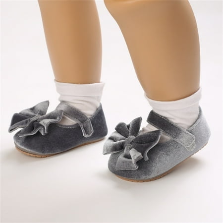 

Baby Girls Fashion Bowknot Soft Solid Princess Shoes Prewalker Gray 11