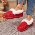 thumbnail image 3 of Loafers for Women Plush Warm Winter Casual Flat Shoes Suede Round Toe Comfortable Thick Soft Sole Walking Shoes Red Size 9, 3 of 6