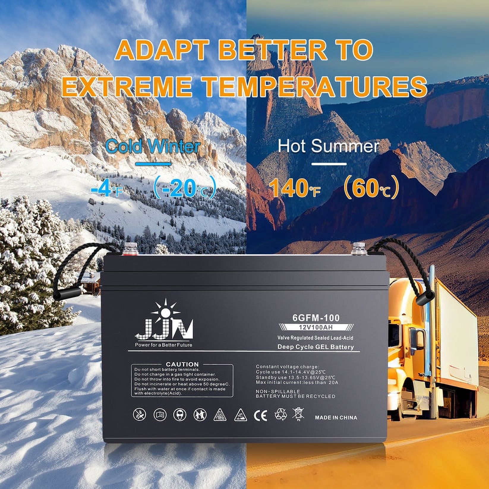 JJN 12V 100ah Deep Cycle Hybrid Gel Battery SLA VRLA Rechargeable Batteries for RV, Backup Power