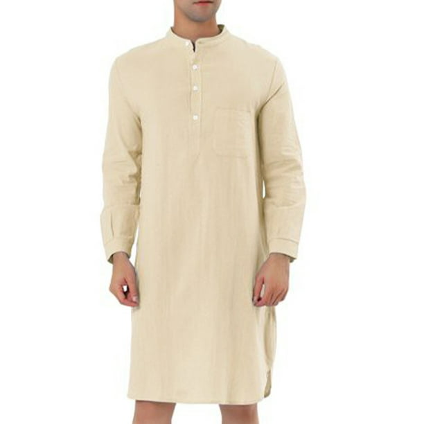 Frontwalk Men Night Sleep Shirts Comfy Long Sleeve MidLength Nightgown