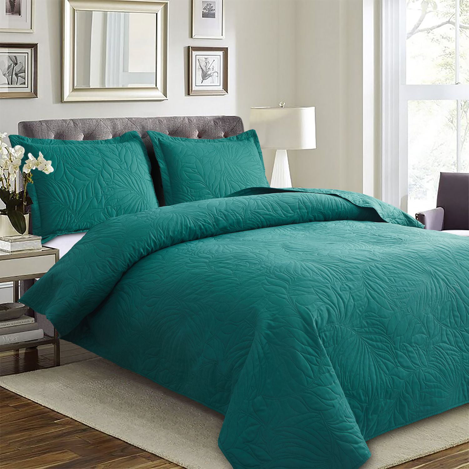3 Piece Quilted Embossed Bedspread With Pillowcases Breathable Bedding Bed Set 
