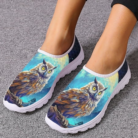 Owl Loafers For Female Cartoon Owl Comfortable And Breathable Slip On Shoes Flat Shoes Casual Walking Shoes Zapatos