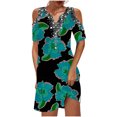 thumbnail image 1 of Mini vestido de manga corta con estampado de cuello en V Sexy informal para mujer a la moda Fridja  bnh4867, 1 of 5