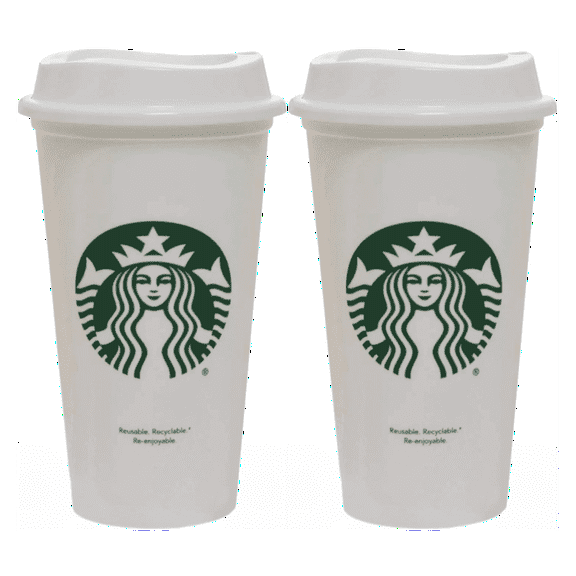 Starbucks Plastic Reusable Cup, 16 Ounce, White, 2-pack