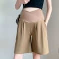 thumbnail image 2 of DeHolifer Women's Maternity Shorts Over The Belly Summer Elastic Waisted Workout Running Active Short Pants with Pockets Khaki XL, 2 of 4