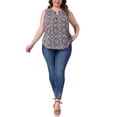 thumbnail image 2 of Plus Size Top for Women Sleeveless Floral Print V Neck Tunic Tank Tops Blouse Shirts 2X Navy Blue, 2 of 6