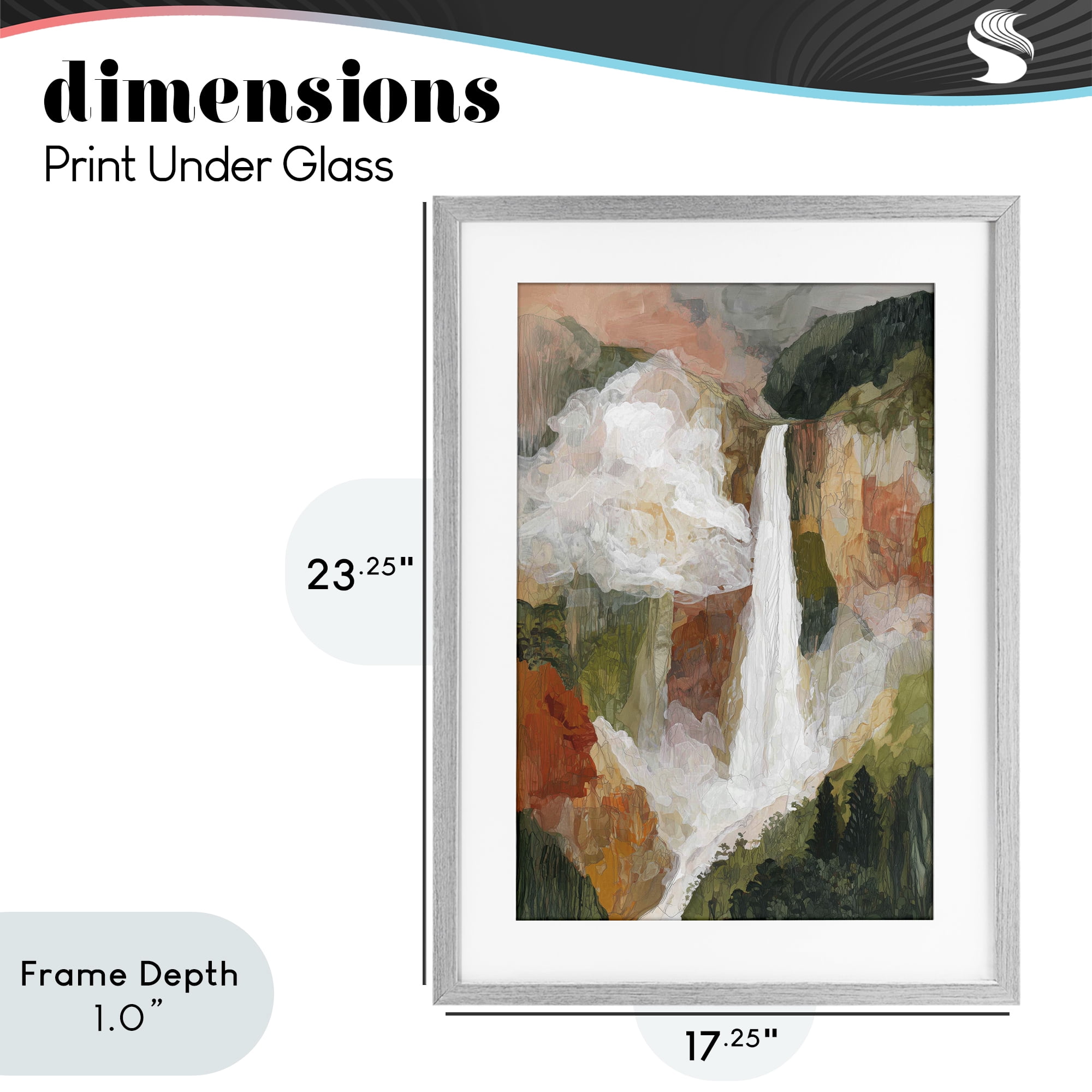 Stupell Industries Mountain Waterfall Landscape Gray Framed Print Under Glass, design by Chromatic Storm Studio