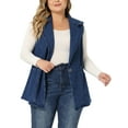 thumbnail image 1 of Unique Bargains Veste en Jean Sans Manches pour Femmes Grande Taille, Col Cranté, Boutons, Bleu Foncé 3X, 1 of 5