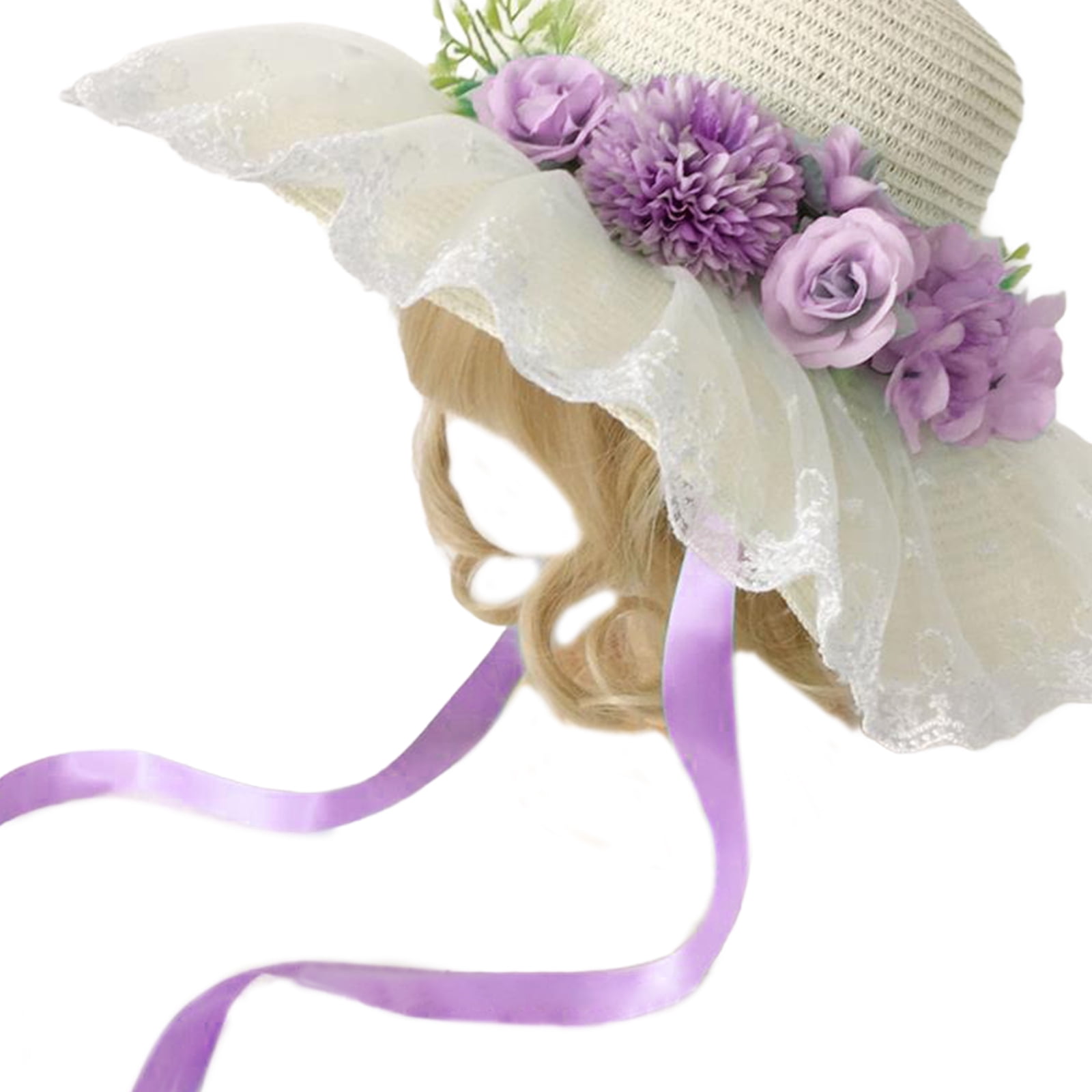 lanema Women Sun Hat Flower Straw Bonnet Hat Elegant Beachwear Hat Spring Picnics Hat