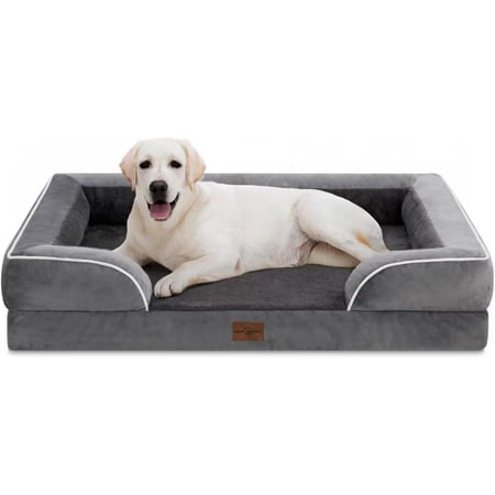 Waterproof Orthopedic Foam Dog Beds for Extra Large Dogs, XL Dog Bed with Bolster, Washable Dog Bed Sofa Pet Bed with Removable Cover & Non-Slip Bottom(X-Large,Grey)