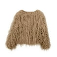 thumbnail image 7 of JGGSPWM Women's Cozy Shaggy Faux Furry Winter Outwear: Warm Long Sleeve Coat Jacket Khaki 2XL, 7 of 7