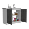 thumbnail image 7 of Modern Utility Sink with Cabinet, One Shelf, Double Door Cabinet -White / Smokey Oak, for Kitchen, 7 of 7
