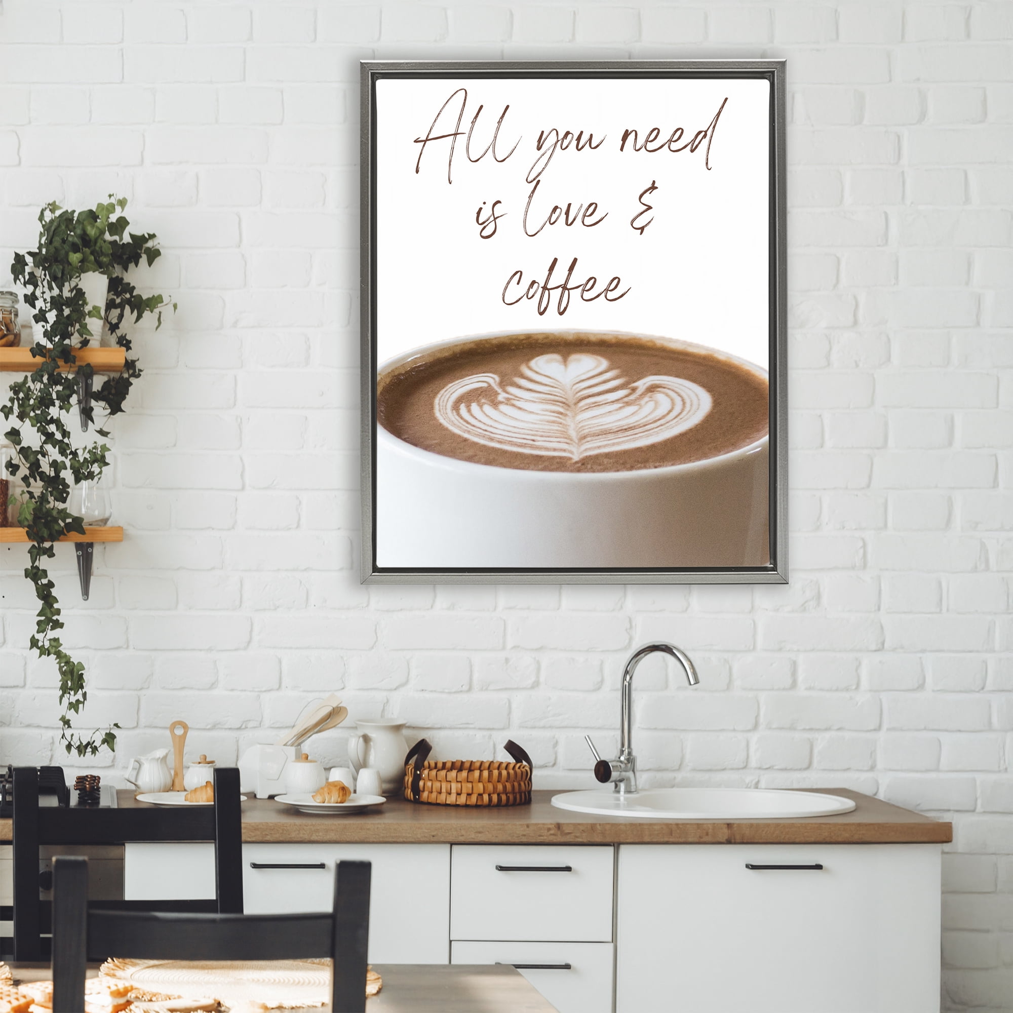 Stupell Industries All You Need Love & Coffee Gray Framed Floater Canvas Wall Art, design by Jesse Keith