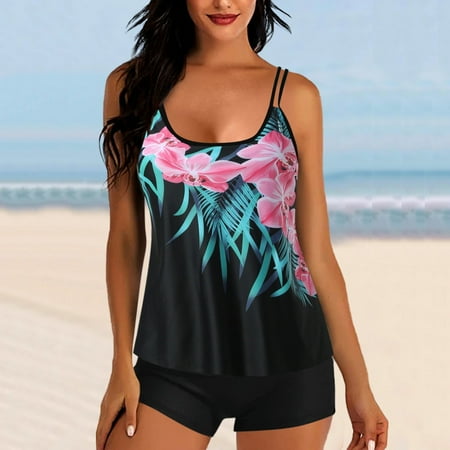Tankini Swimsuits for Women 2025 Plus Size Bathing Suit Two Piece Swim Suit Printed Blouson Tank Top with Boyshorts