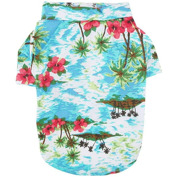 Hawaiian Dog Shirts Aloha Dog Shirt Pet Summer Cool Summer Hawaiian Style Leaf Flower Shirt for Small Puppy Dog Cat(Blue)