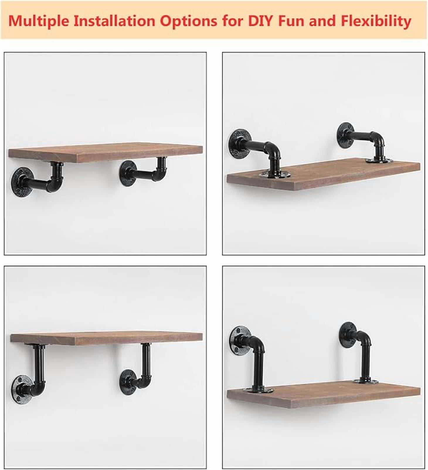Industrial L Pipe Shelf Brackets for 7-14 in Depth Wood,Heavy-Duty 3/4" Iron,Wall Mount Floating Shelf Bracket L Metal Pipe Shelving Brackets for Wood-Black DIY Pipe Shelves(6.7*3.1 Inch 4 Pack)