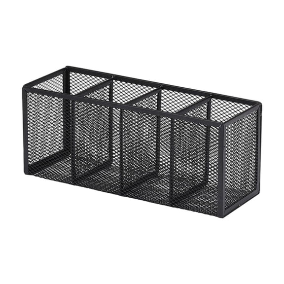 Four-grid Metal Mesh Storage Rack, sturdy desktop stationery organizer, compact non-slip holder for office art cosmetic supplies,,Black