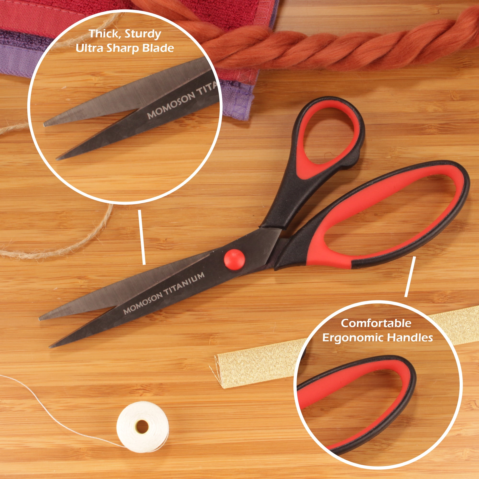 JubileeYarn Titanium Softgrip Scissors Set for Sewing, Arts, Crafts, Office - 1 Set of 3 - Black w/ Red Inlays