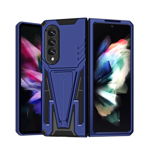 for Galaxy Z Fold 4 Military Shockproof Case, Hard PC & Soft TPU Case with Car Mount & Kickstand Heavy Duty Full Body Protective Case for Z Fold 4 Women Men, Blue