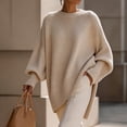 thumbnail image 4 of Fewfanhot Sweaters for Women Oversized Batwing Sweaters Long Sleeve Crew Neck Knit Asymmetrical Pullover Tops, 4 of 7