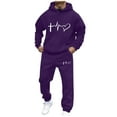 thumbnail image 3 of VBTAPA Men's Tracksuit 2 Piece Outfits Heart Graphic Long Sleeve Hoodies Sweatshirt and Jogger Sweatpants Casual Sweatsuits Set with Pockets Clearance Sale Purple XXL, 3 of 6