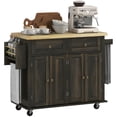 thumbnail image 1 of Brown Oak Kitchen Island Cart with Storage - Rolling Kitchen Trolley, 43.7" x 17.5" - Spice Rack, Towel Bar, & Adjustable Shelves for Dining Room Use, 1 of 7