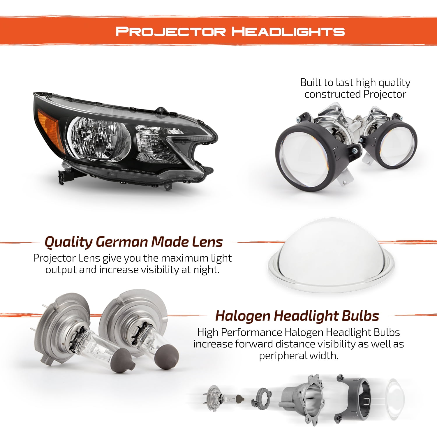 AKKON - Fits 2012 2013 2014 Honda CR-V [Halogen Type] Black Headlights Pair Driver Left+Passenger Right Headlamp Replacement