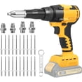 thumbnail image 1 of Dewalt Pistolet à Rivets Sans Fil 20V Compatible avec Batterie, Pistolet à Rivets Sans Balais 3/16 Pouces 5/32 Pouces 1/8 Pouces avec Lumière LED, Vitesses Réglables et 20 Rivets, Kit de Pistolet à Rivets Automatique Portable, 1 of 5