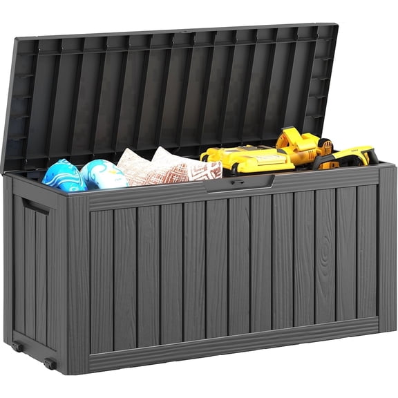 Joxxoaa 75 Gallon Resin Deck Box Waterproof Outdoor Storage Box for Patio Furniture Pool Accessories Indoor Storage for Cushion Garden Tools (75 Gallon, Black),Independence Day