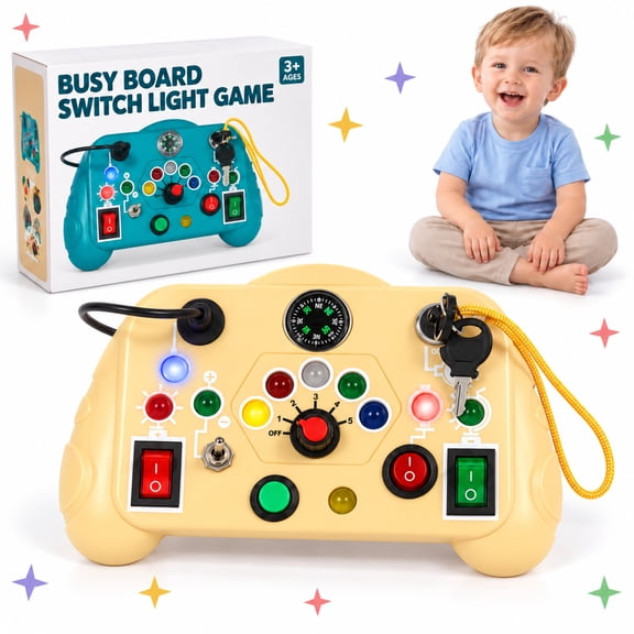 Busy Board with LED Light, Montessori Learning Toys with Toggle Switch, Sensory Toys for Toddlers Boys Ages 1 2 3 Years Old, Travel Toys for Toddler Activities for 1 2 3 4 Years Old Boys Girls