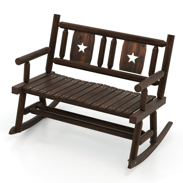 Banco mecedor Costway de madera con respaldo y brazos para 2 personas Marrón rústico