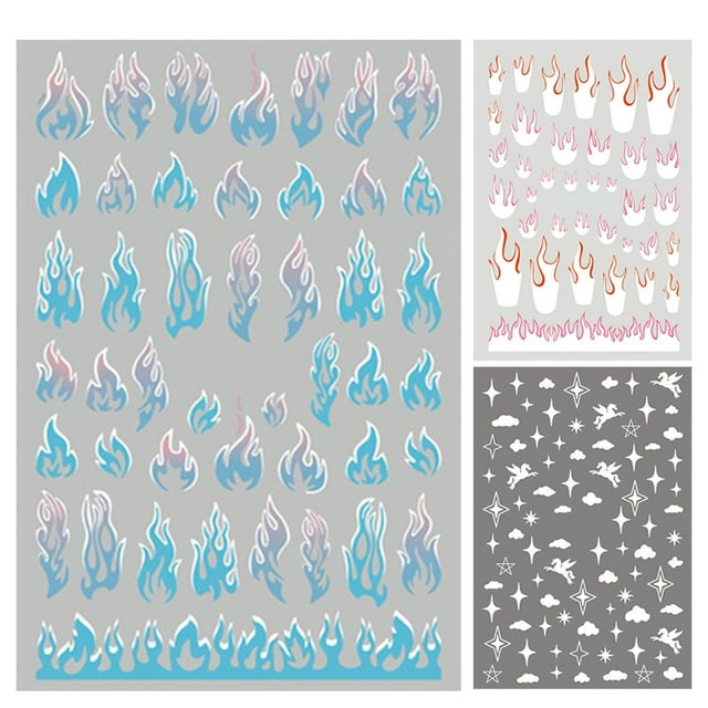 Fingernail Art Stickers Self-Adhesive 3 Sheets 3D Nail Decals Toenail Stickers