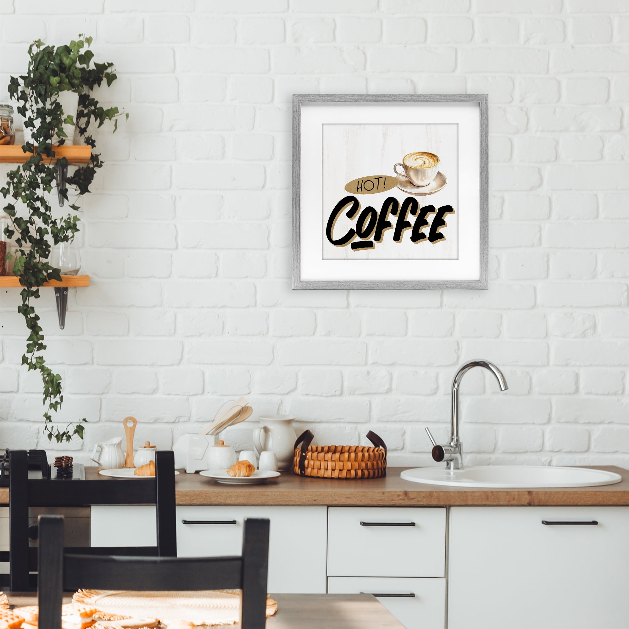 Stupell Industries Retro Fresh Hot Coffee Gray Framed Print Under Glass, design by Kim Allen
