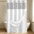 thumbnail image 7 of MMJ Shower Curtain Textured Color Block Waffle Weave Fabric Waterproof Snap Hooks Punch Free Bathroom Curtain 75x71in, 7 of 7