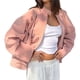 thumbnail image 2 of Chaqueta de Ante Sintético para Mujer, Informal, con Cuello Alto, Estilo Piloto, Corta, de Gran Tamaño Rosa S, 2 of 10