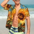 thumbnail image 7 of Bingfone Men's Short Sleeve Button Down Shirts Hawaiian Sunflower Blue Sky Printed Beach Shirt, 7 of 7