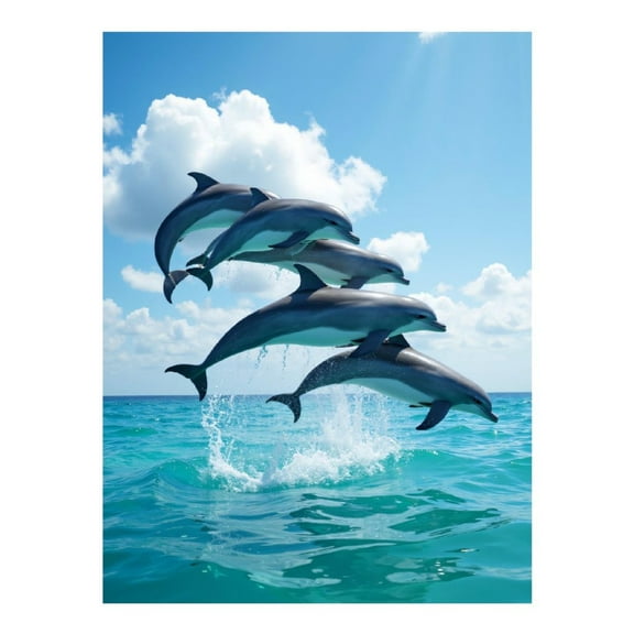 Diamond Art Kits for Adults, Dolphins Ocean Sky Jumping Playful 5D Diamond Painting Kits for Adults Beginners, DIY Full Drill Diamond Painting, Gem Art and Crafts 12x16