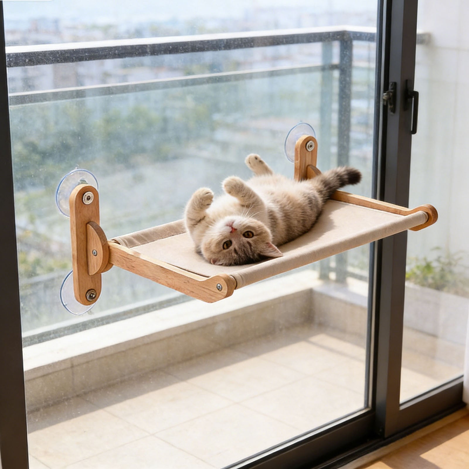 Wooden Cat Window Perch With Suction Cups Foldable Cat Window Hammock For Indoor Cats Sunbathing Sleeping