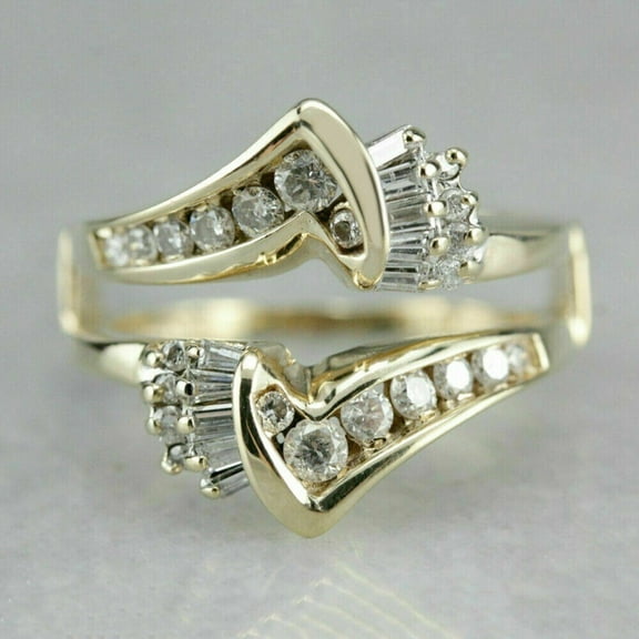 Silver & Stone Jewels 1.10 Ct Cubic Zirconia Enhancer Ring Guard Wrap Band 14K Yellow Gold Plated