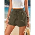 thumbnail image 4 of Linen Shorts for Women Summer Casual High Waisted Wide Leg Drawstring Beach Loose Shorts Comfy Fashion Outfits Green L, 4 of 7