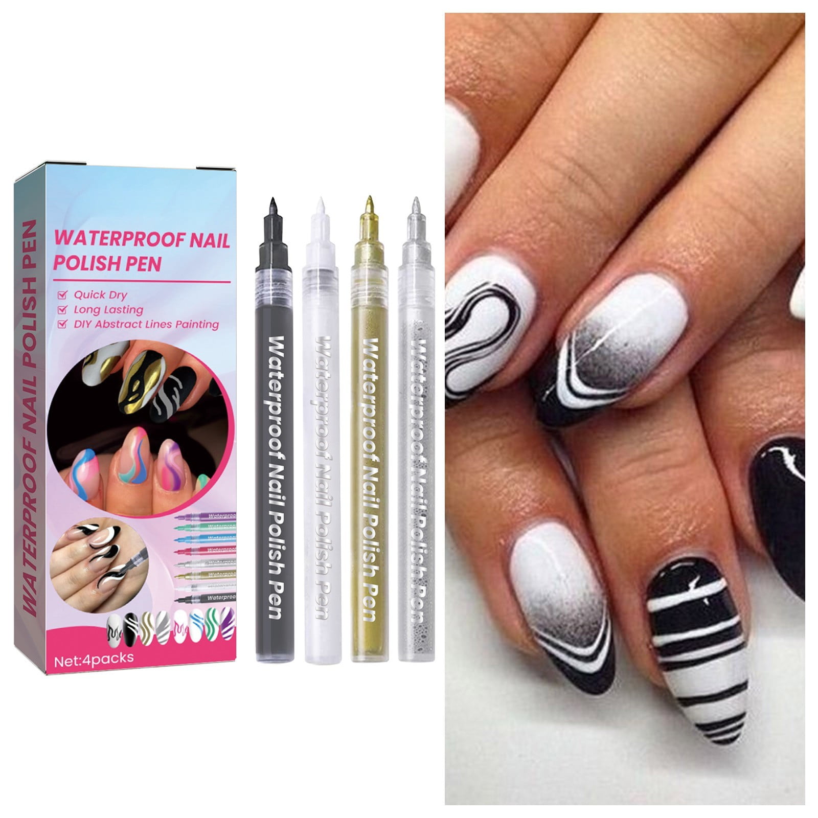 zttd 4 pack 3d nail pens nail dots dot brushes painting liners for diy