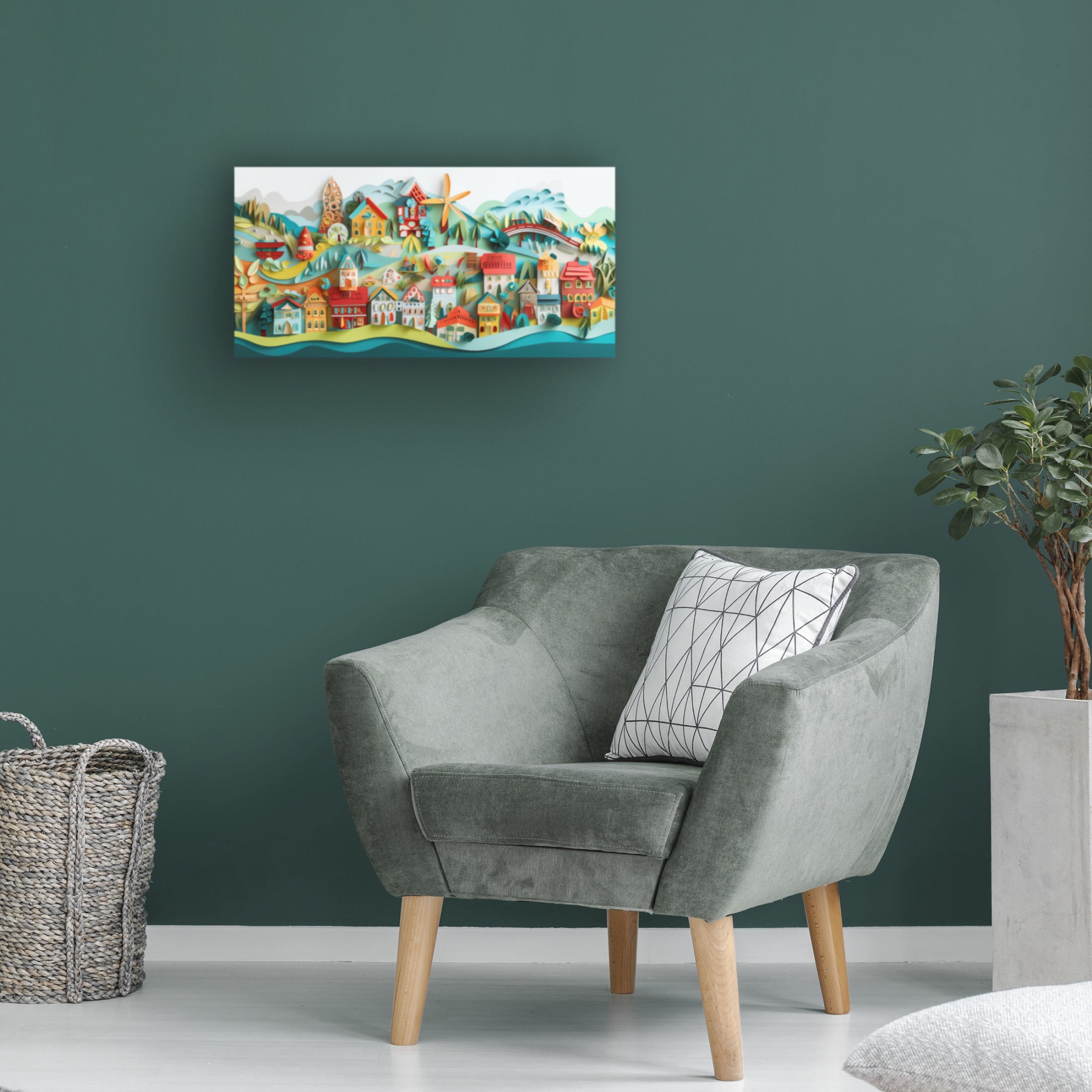 Canvas Wall Art - Ray Heere 'Paper Art Coastal Scene 22' Wall Art for Living Room, Bedroom, or Office Décor by Trademark Fine Art - 24 x 12 Inches