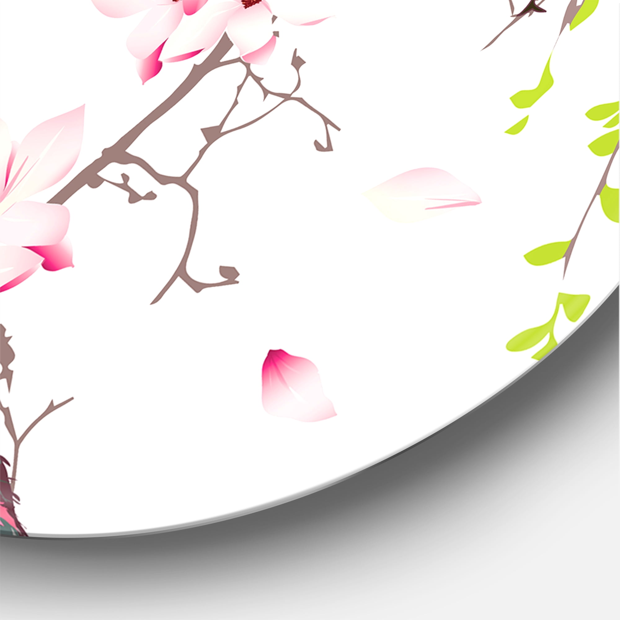 Designart 'Red Bullfinches Sitting On Magnolia Tree' Traditional Circle Metal Wall Art 11x11 - Disc of 11