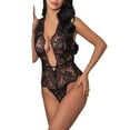 thumbnail image 3 of Enwejyy Women Valentine's day Solid Deep V-Neck Sexy Backless Sheer Lace Babydoll Bodysuit Lingerie, 3 of 3