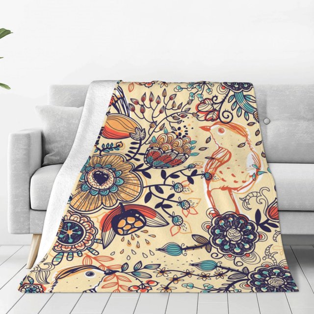 Balery Floral With Birds And Fantasy Flowers Manta de Felpa Suave y Acogedora – Cobija de Franela Aterciopelada para Cama, Lavable y Cálida para Sofá, Mascotas, Transpirable-50"x40"