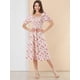thumbnail image 2 of Vestido midi fruncido con volantes y manga corta de verano para mujer Allegra K Beige XL, 2 of 6