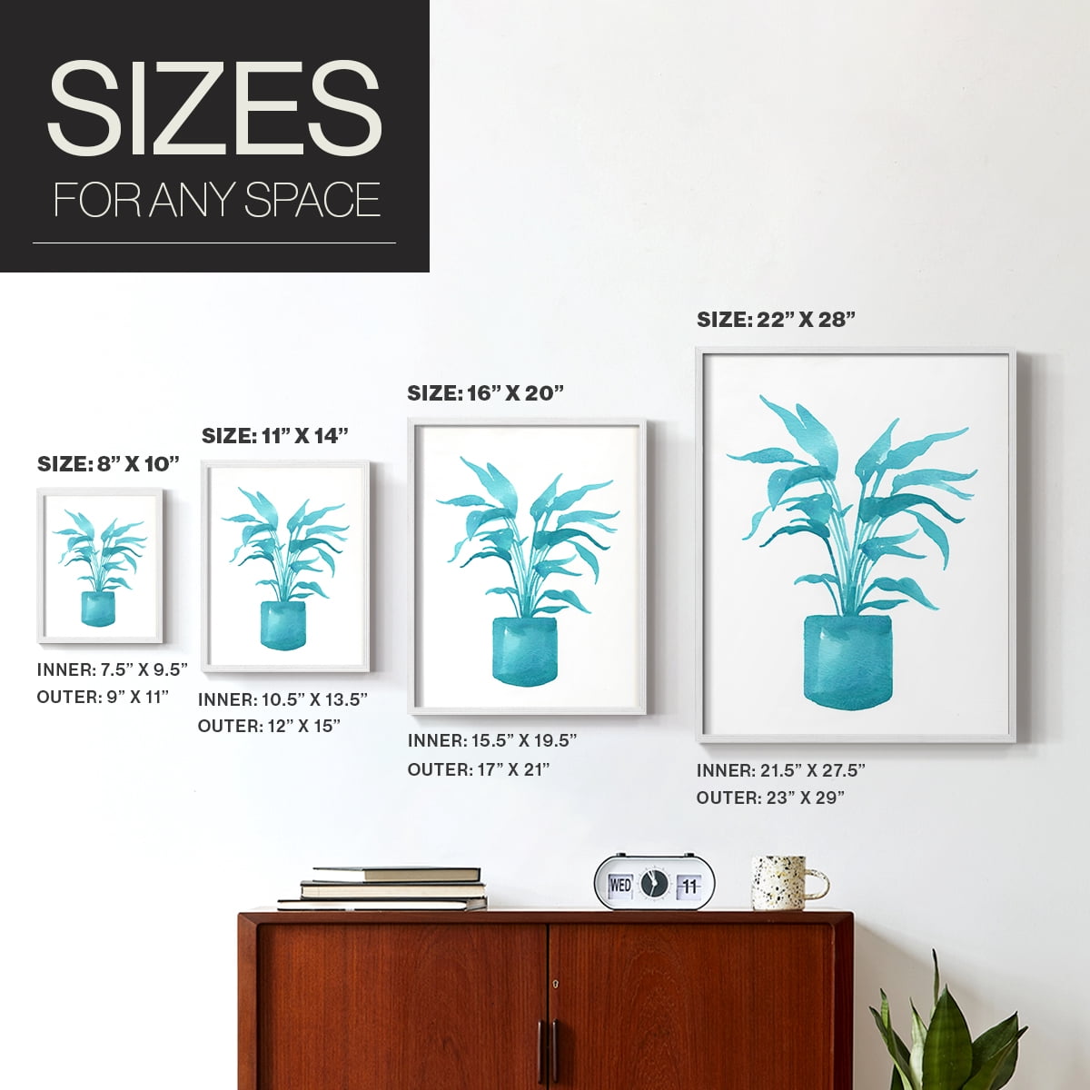 Watercolor House Plant IV Framed Print in White Solid Wood 11 x 14 Framed Print