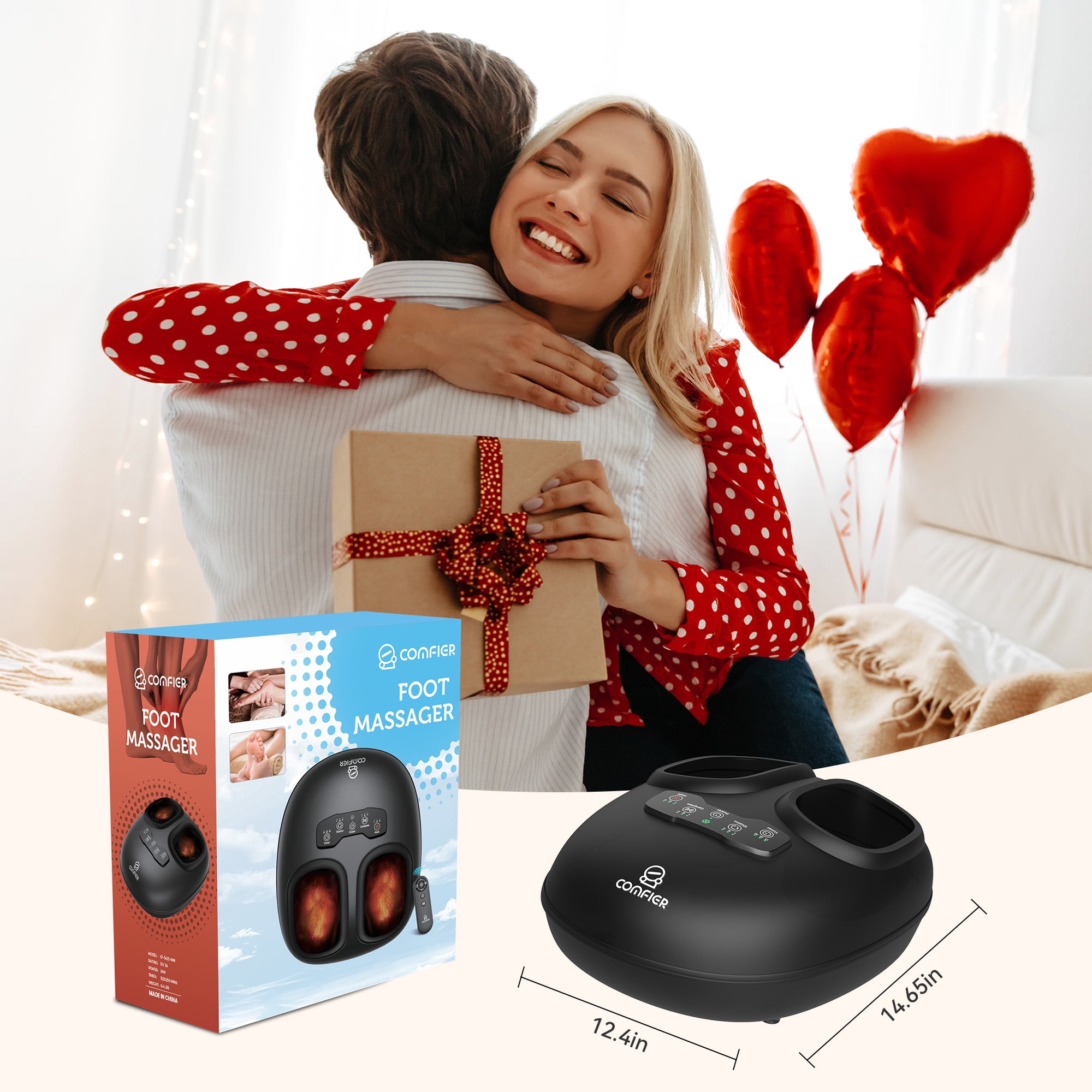 COMFIER Shiatsu Foot Massager with Heat, Feet Massage Machine for Neuropathy, Plantar Fasciitis, Size 14