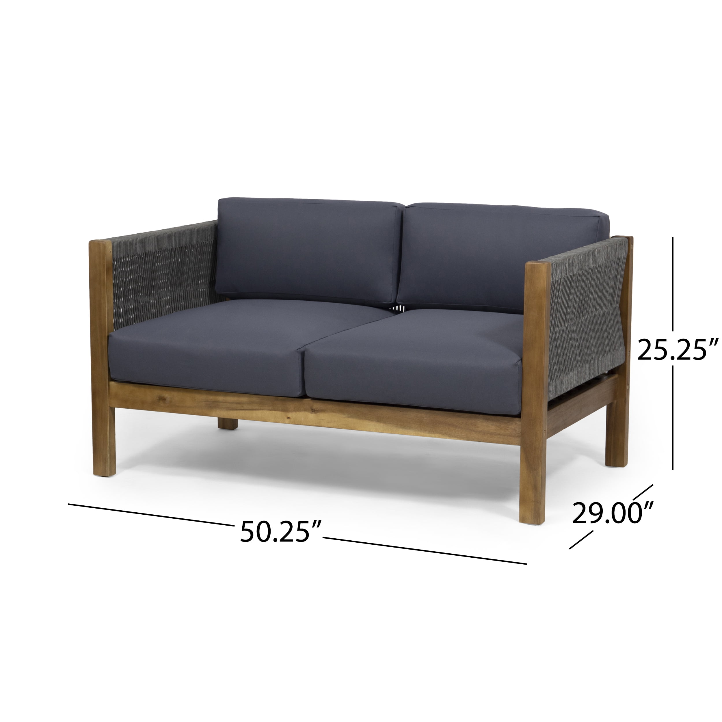 Outdoor Double Sofa and Coffee Table Leisure Set, Acacia Wood and Rattan Integrated Furniture for Patio Garden, Gray and Beige